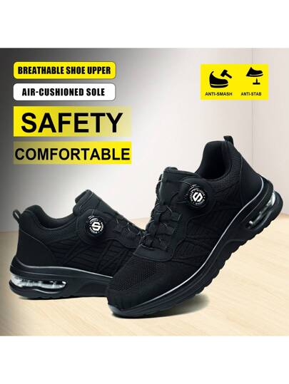 أحذية أمان جديدة لرجال ونساء تحتوي على أطراف معدنية للأصابع، مضادة للتهشيم والاختراق، خفيفة الوزن وعصرية باللون الأسود