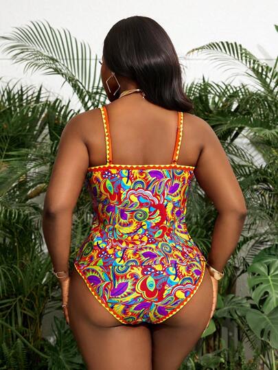 Slaydiva بدلة سباحة للمرأة البدينة 2 قطعة، طبعة زهرية عشوائية بوهيمية، مزينة بالزهور، بحمالات خفيفة وقصيرة وقطعة سفلية مثلثة عالية الخصر، طراز محتشم كاجوال للشاطئ والعطلات الصيفية