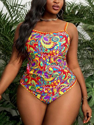 Slaydiva بدلة سباحة للمرأة البدينة 2 قطعة، طبعة زهرية عشوائية بوهيمية، مزينة بالزهور، بحمالات خفيفة وقصيرة وقطعة سفلية مثلثة عالية الخصر، طراز محتشم كاجوال للشاطئ والعطلات الصيفية