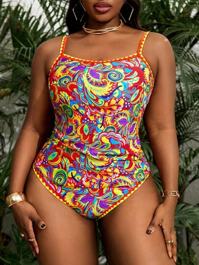 Slaydiva بدلة سباحة للمرأة البدينة 2 قطعة، طبعة زهرية عشوائية بوهيمية، مزينة بالزهور، بحمالات خفيفة وقصيرة وقطعة سفلية مثلثة عالية الخصر، طراز محتشم كاجوال للشاطئ والعطلات الصيفية