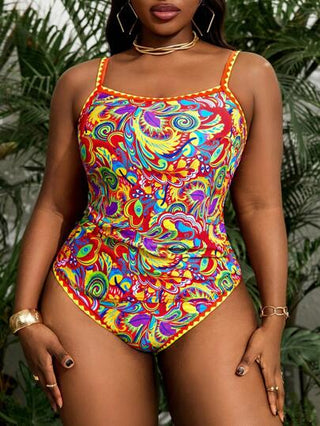 Slaydiva بدلة سباحة للمرأة البدينة 2 قطعة، طبعة زهرية عشوائية بوهيمية، مزينة بالزهور، بحمالات خفيفة وقصيرة وقطعة سفلية مثلثة عالية الخصر، طراز محتشم كاجوال للشاطئ والعطلات الصيفية