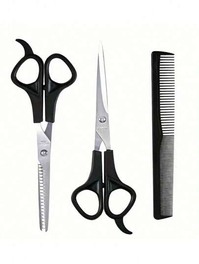 طقم مقص حلاقة جديد مكون من 4 قطع، بمقص شرائح وأسنان، ومقص مسطح، وممشط، لتشذيب وتنعيم شعر الحيوانات الأليفة، ومقص تقليم وتسريح الشعر، من الفولاذ المقاوم للصدأ، طقم مقص حلاقة احترافي لصالون الحلاقة الرجال والنساء، مع مقص تفريش الشعر، ومقص حلاقة شفاف