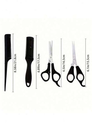 طقم مقص حلاقة جديد مكون من 4 قطع، بمقص شرائح وأسنان، ومقص مسطح، وممشط، لتشذيب وتنعيم شعر الحيوانات الأليفة، ومقص تقليم وتسريح الشعر، من الفولاذ المقاوم للصدأ، طقم مقص حلاقة احترافي لصالون الحلاقة الرجال والنساء، مع مقص تفريش الشعر، ومقص حلاقة شفاف
