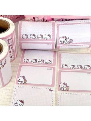 Sanrio 150 قطعة ملصقات لاصقة ذاتية الإلصاق من هالو كيتي من سانريو - ملصقات كرتون لطيف ذو إلصاق قوي للكتابة اليومية والرحلات وعلامات الأمتعة، بتصميم وردي براق، مثالي للطلاب (1 لفة), عودة إلى المدرسة