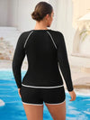 طقم تانكيني حريمي Swim SPRTY كارديجان بتصميم أسود وأبيض مقاس كبير للنساء، وقطعتين للسباحة تشمل بلوزة سباحة متواضعة وشورت، مناسب للشاطئ والتزلج على الأمواج