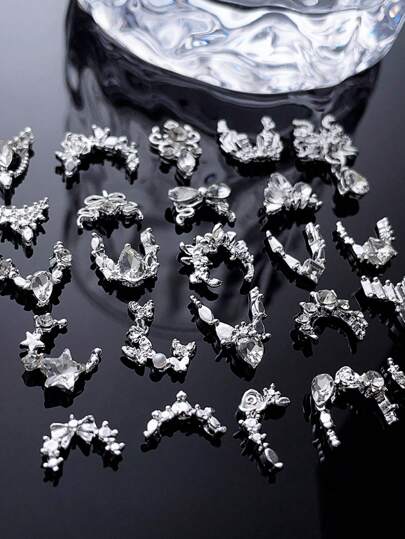 10/24/48 قطعة زخارف فاخرة معدنية الرنة 3D الفراشة النجمة القوس مناسبة لأظافر الصيف والربيع ذات لمعان أبيض وكريستال أحجار نصف كريمة ،اكسسوارات فني أظافر DIY مناسبة للأظافر الاكريليك وقضايا الهاتف والأحذية والملابس والحقائب