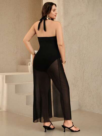 Swim Oasis طقم بكيني 3 قطع مقاس كبير، تصميم بسيط وكاجوال، ملابس شاطئ نسائية صيفية