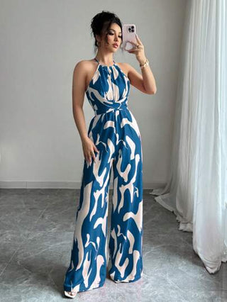 PETITE جمبسوت بخصر منضمد مطبوع للنساء، أنيقة للاستخدام اليومي والعطلات