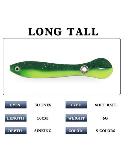 5 قطع طُعم لليد بسيناريو بيولوجي ناعم من بلاستيك ناعم ليستخدم في صيد السمك في المياه العذبة والمياه المالحة، طعوم سطحية للسمك