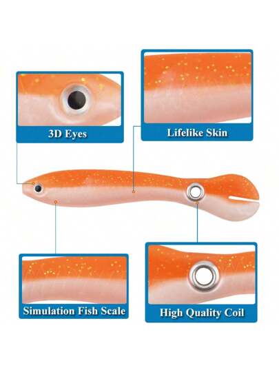 5 قطع طُعم لليد بسيناريو بيولوجي ناعم من بلاستيك ناعم ليستخدم في صيد السمك في المياه العذبة والمياه المالحة، طعوم سطحية للسمك