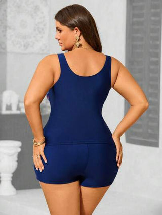 Swim Lushoire ملابس علوية وشورت سباحة مزركش بنقشة بألوان مختلطة، مقاسات كبيرة للنساء، سباحة مريحة خلال العطلة