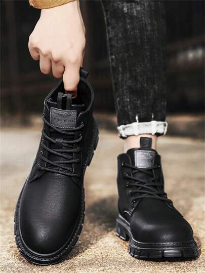 2025 بوت رجالي عالي الرقبة جديد، مضاد للانزلاق ، مضاد للروائح ، مريح ، بوت عمل رجالية مرنة وعصرية من الجلد ذات أربطة