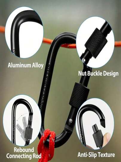 2 حلقة ألومنيوم على شكل D للتسلق والمغامرات في الهواء الطلق، خطاف معدني كحلقة مفاتيح، كلبة نابض، للتخييم والمشي لمسافات طويلة والصيد والتجديف