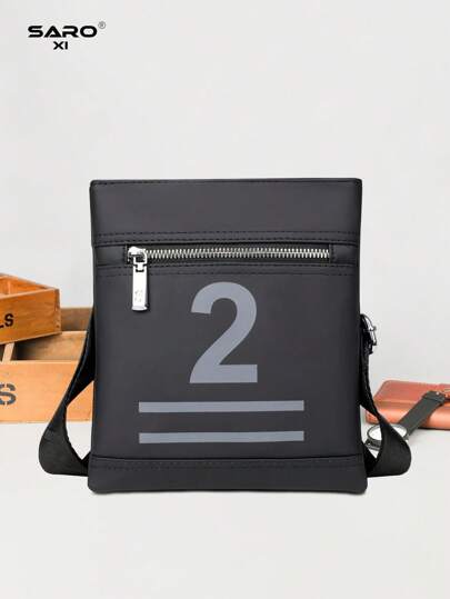 حقيبة كتف للرجال بجيب جانبي، حقيبة رسول عبر الجسم، حقيبة مربعة كاجوال متعددة الاستخدامات للتنقل،حقيبة جلد بولي يوريثان بتصميم بسيط باللون الأسود, هدية للحبيب