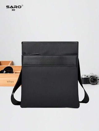 حقيبة كتف للرجال بجيب جانبي، حقيبة رسول عبر الجسم، حقيبة مربعة كاجوال متعددة الاستخدامات للتنقل،حقيبة جلد بولي يوريثان بتصميم بسيط باللون الأسود, هدية للحبيب