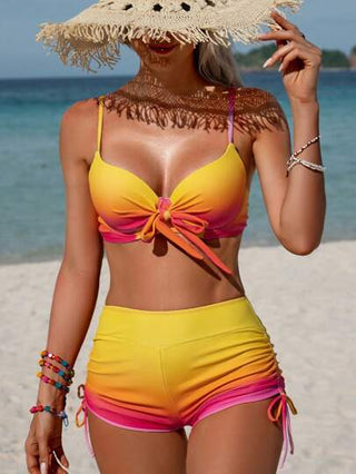 طقم تانكيني حريمي Swim Lushoire مجموعة بكيني من قطعتين بخطوط عتيقة، مبطنة وحمالة عريضة للنساء