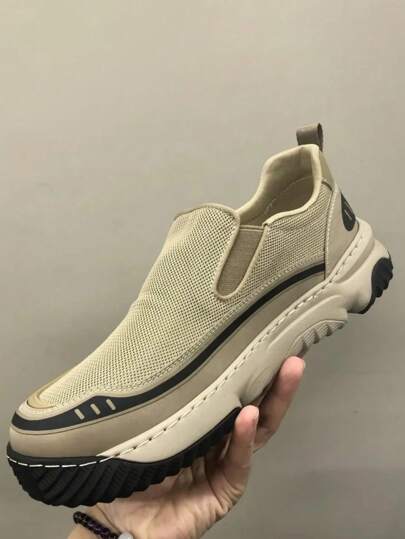 أحذية رجالي جينزية سهلة الارتداء، أحذية صيفية عادية مريحة وقابلة للتنفس بلمسة واحدة