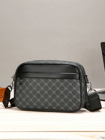 حقيبة كتف رجالية مطبوعة برسائل رجعية طراز متقدم، حقيبة كتف صغيرة مكونة من جزءين، محفظة صغيرة، حقيبة تقاطعية للرجال، حقيبة كتف بحزام، حقيبة مربعة صغيرة مع علبة عملات معدنية، مقاومة للماء مع حزام قابل للتعديل، ضروريات السفر، حقيبة صيفية