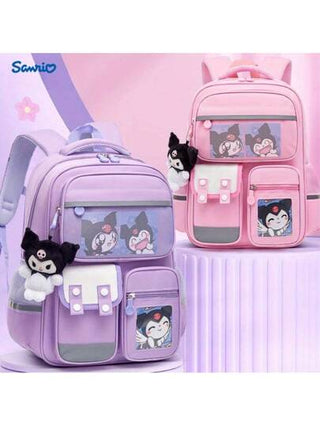 أحذية أوكسفورد حريمي Sanrio حقيبة ظهر مطبوع عليها رسوم كرتونية لشخصيات كوروني ومليودي من سانريو، مصنوعة من النايلون الخفيف، بتصميم متعدد الجيوب، بطانة من البوليستر، إغلاق بسحاب، قابلة للغسيل باليد، مناسبة للتنقل اليومي والرحلات المدرسية في الصيف