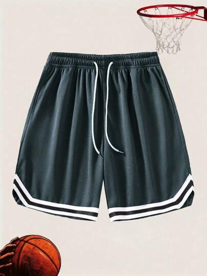 شورت كرة السلة الرياضي الصيفي للرجال، شورت قصير بطول الركبة سريع الجفاف وشبكي مرن قابل للتنفس برباط