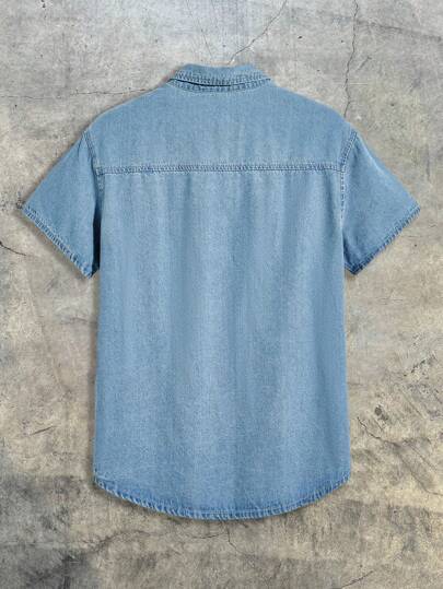 AXEPEAK قميص دنيم قطن جيب مرقع بدون تي شيرت للرجال