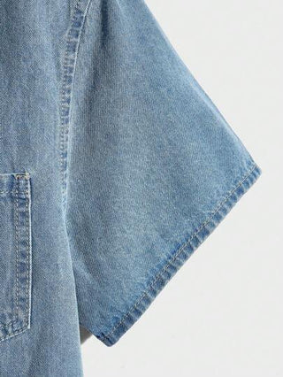 AXEPEAK قميص دنيم قطن جيب مرقع بدون تي شيرت للرجال