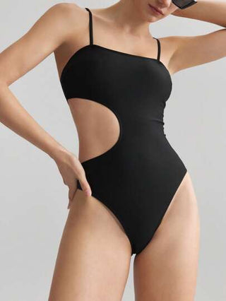 مايوه حريمي قطعة واحدة Ontre بدلة سباحة حريمي بقصة بسيطة ذات قطع على الجانبين ، بدون أكمام، باللون الأسود، مناسبة لموسم الربيع/الصيف وارتداء الشاطئ