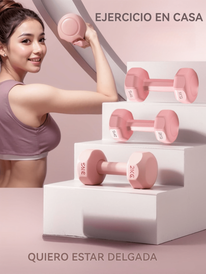 طقم جيم محمول 3 في 1 مانع للانزلاق: اثقال يد سداسية الوردي (بي في سي مضاد للدحرجة) + حزام لشد الأرداف + قفازات من الجل السيليكوني للتجديف | ضروريات تمرين المنزل والمكتب والسفر للنساء/الرجال ، حزمة لياقة بدنية خفيفة متينة 1 قطعة/2 قطعة/4 قطع