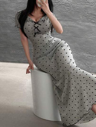 Feyla فستان طويل أنيق بطباعة قلوب مع تصميم فراشة للسيدات ، مناسب للصيف