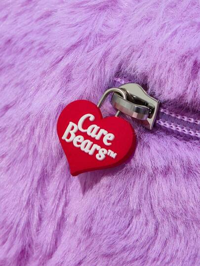 X Care Bears حقيبة مستحضرات تجميل كبيرة السعة، على شكل دب التدليل القطيفي الرمادي، مطرزة برسوم كرتونية "الدب المبتهج"، هدية