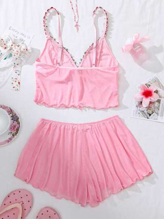 PetitDoll مجموعة من قطعتين ملابس داخلية شفافة مطرزة بزهور للنساء ، كاواييي