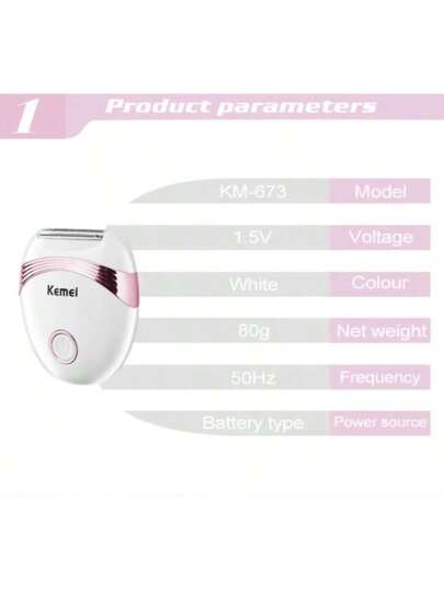 Kemei إزالة شعر الوجه بدون عيوب للنساء KM-673، ماكينات حلاقة للنساء، ماكينات إزالة الشعر للنساء، إزالة الشعر من الوجه والجسم والساق والبيكيني والشفاه، أداة إزالة شعر كهربائية محمولة للنساء من نوع ماكينة الحلاقة الدوارة