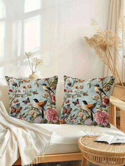 1/2/4 غطاء وسادة ديكورية مطرزة بنقشات زهرية عتيقة 17.7 * 17.7 بوصة ، من بوليستر ناعم ، بغلق سحاب ، قابل للغسل في الغسالة ، ذو طابع رجعي ، وسائد ديكورية للأريكة والسرير والسيارة وديكور غرفة المعيشة