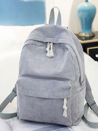 زحزف من الكوردوروي بطراز بريبي قطعة واحدة، حقيبة مدرسية كبيرة السعة خفيفة الوزن مزودة بأشرطة قابلة للتعديل وغلق بسحاب، بدون بطانة، مناسبة للرحلات والسفر والهدايا المدرسية