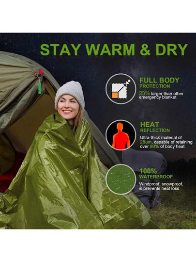 بطانية واقي للبرد قطعة واحدة لحالات الطوارئ والإنقاذ بالخارج, بطانية مقاومة للرياح والحرارية للتخييم