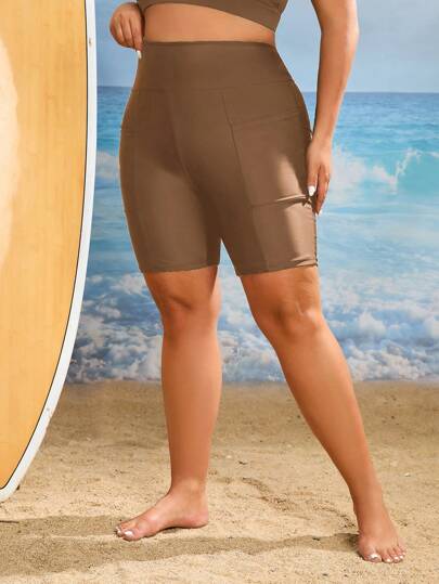 Swim SPRTY سروال قصير شاطئي صيفي للمرأة كبيرة الحجم من نوع لوناتي مع جيوب