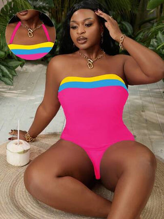 Slaydiva بدلة سباحة مكونة من قطعتين للمرأة البدينة، بأعلى خزان محاك باللونين وبحزام ملابس علوية الصدر، وبيكيني، مجموعة ملابس شاطئية مطاطة
