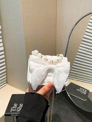 1 حقيبة يد صغيرة بسيطة متعددة الاستخدامات ذات تصميم كاروهات منقط والخامة من جلد البولي يوريثان و تفاصيل من اللؤلؤ، مناسبة للاستخدام اليومي