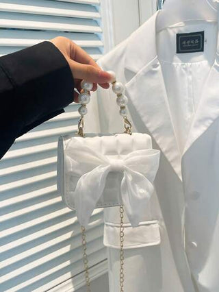 1 حقيبة يد صغيرة بسيطة متعددة الاستخدامات ذات تصميم كاروهات منقط والخامة من جلد البولي يوريثان و تفاصيل من اللؤلؤ، مناسبة للاستخدام اليومي