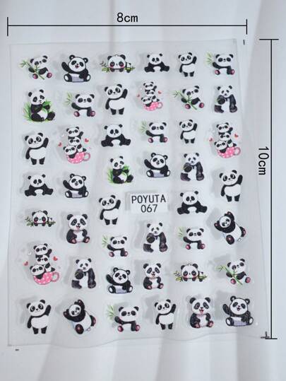 ورقة واحدة من ملصقات أظافر فنية للباندا الجميلة، ملصقات بلاستيكية لاصقة ذاتيًا، تصميم باندا كرتوني محبب، أوراق خضراء لأشجار الخيزران، تصميم زهري ملون، بتصميم كرتوني، سطح لامع، شكل غير متماثل، مناسبة كمستلزمات صالون أظافر DIY لاستخدام لمرة واحدة للنساء