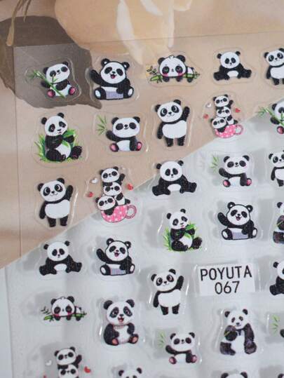 ورقة واحدة من ملصقات أظافر فنية للباندا الجميلة، ملصقات بلاستيكية لاصقة ذاتيًا، تصميم باندا كرتوني محبب، أوراق خضراء لأشجار الخيزران، تصميم زهري ملون، بتصميم كرتوني، سطح لامع، شكل غير متماثل، مناسبة كمستلزمات صالون أظافر DIY لاستخدام لمرة واحدة للنساء