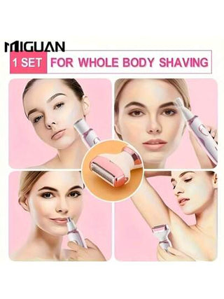 طقم ماكينة الحلاقة الكهربائية للنساء 4 في 1 - قابلة للشحن، حلاقة بدون ألم للوجه والأنف والساقين ومنطقة البكيني، محمولة بشاحن USB سعة البطارية 500مللي أمبير