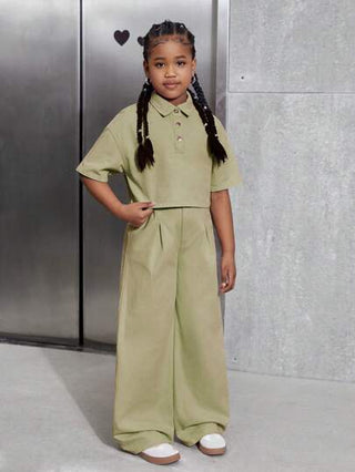 تيشيرتات بناتي مجموعة مكونة من 2 قطعة: قميص ديني بأكمام قصيرة وارتخائي & بنطال جينز بخصر مطاطي وذو ساق واسعة منبثقة للفتيات المراهقات، بلون الوردي