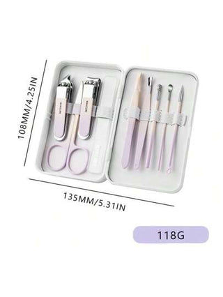 طقم مناكير من الفولاذ المقاوم للصدأ، يشمل قاطع أظافر، ملفات، ملقط أذن، مقص حواجب، أداة تزويد الأظافر - طقم أدوات تجميل منزلي وعبر الحدود