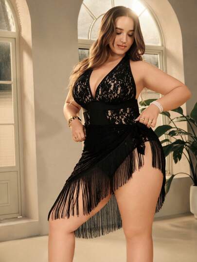 Swim Oasis قطعة واحدة بدلة سباحة للنساء ذات حجم كبير، طقم من قطعتين بنمط بسيط للارتداء اليومي في الصيف على الشاطئ