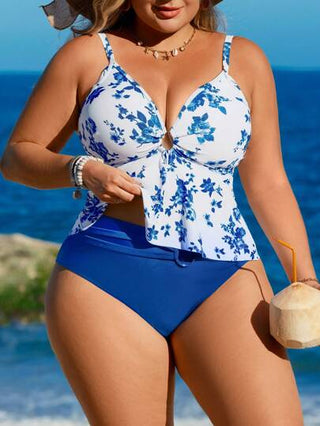 Swim Lushoire بيكيني بقطعتين مع حمالات معدنية - شكل عميق V للأعلى مع سروال كاف الخصر للأسفل، بكيني للنساء للاستخدام اليومي في العطلات والشاطئ والصيف
