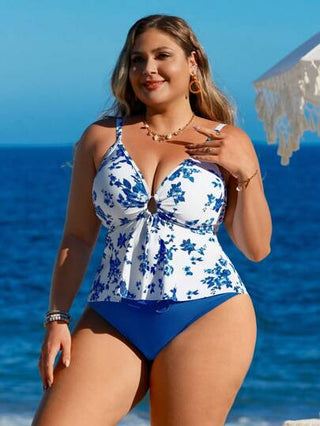 Swim Lushoire بيكيني بقطعتين مع حمالات معدنية - شكل عميق V للأعلى مع سروال كاف الخصر للأسفل، بكيني للنساء للاستخدام اليومي في العطلات والشاطئ والصيف