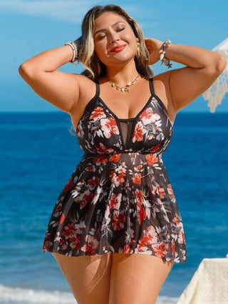 Swim Lushoire فستان كاجوال للصيف، فستان شاطئ من خيوط الشبك مع طبعات زهور صغيرة من قطع مختلفة، لمقاسات كبيرة