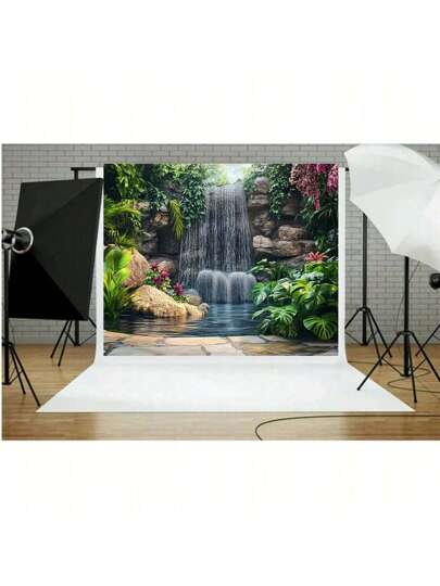 منظر طبيعي احد قطع الديكور الجداري المسطح ثنائي الأبعاد، شلال ووادي في الحديقة مطبوع على خلفية فينيل، متعددة الاستخدامات بدون كهرباء، مناسبة لخلفيات التصوير في أعياد الميلاد والزفاف والحمامات والمناسبات المنزلية
