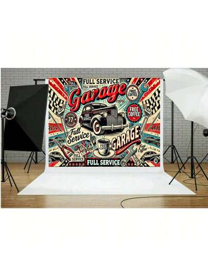 قطعة واحدة لخلفية منطقة استراحة ورشة إصلاح قديمة ذات تصميم نصي مطور كاملا ل- 'قهوة قديمة' واسع الوصول لا يحتاج كهرباء، سهل الحفظ من خامة الفينيل